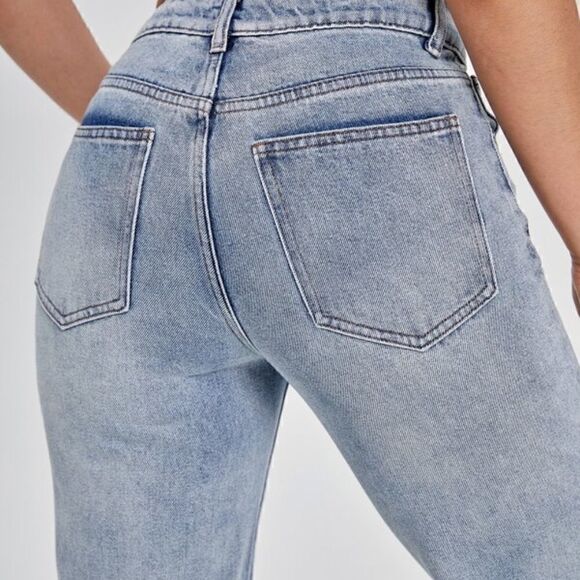 NEW! Ripped Distressed Boyfriend Jeans Light Blue Washed Grunge Torn High Waist - Picture 4 of 7